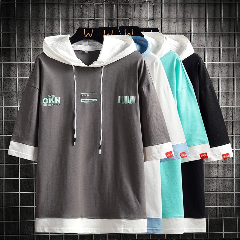 Áo Thun Tay Ngắn Có Mũ Trùm Bằng Cotton Nguyên Chất 100 Thời Trang Cho Nam