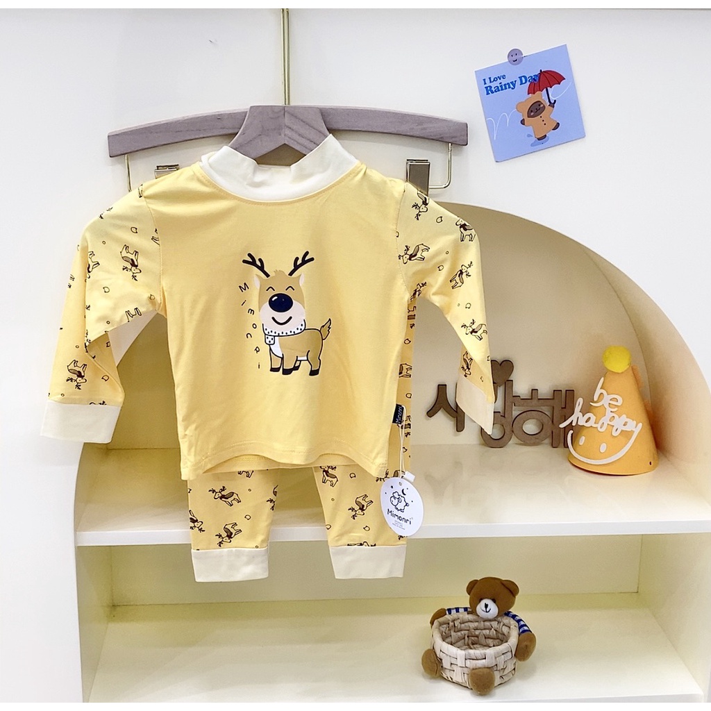 [SALE] Bộ Quần Áo Bé Gái, Bé Trai KIMCHIBABY Cổ 3P Vải Thun Lạnh Tuần Lộc, Đồ Bộ Cho Bé Mặc Nhà Thu Đông KWTD2218