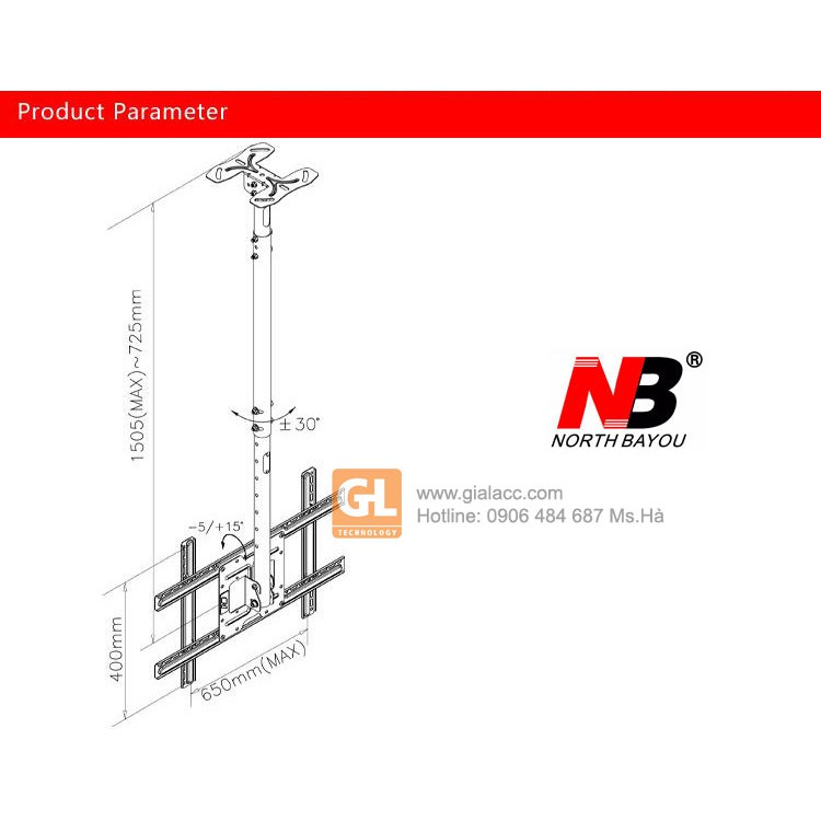 [Chính Hãng] [Model 2021] KHUNG TIVI TREO TRẦN NB T560 32INCH - 60INCH