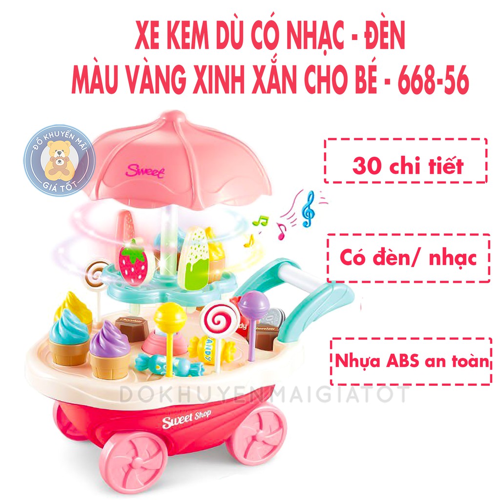 Đồ chơi nấu ăn ❤️ FREESHIP ❤️ Đồ chơi nhà bếp mẫu xe đẩy bán kem hồng 56 và đồng hồ cho bé gái chiếu  mèo dễ thương