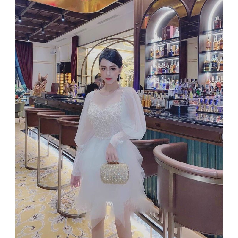 Đầm xoè tay phồng đính cườm ( ảnh và video thật 10000%)