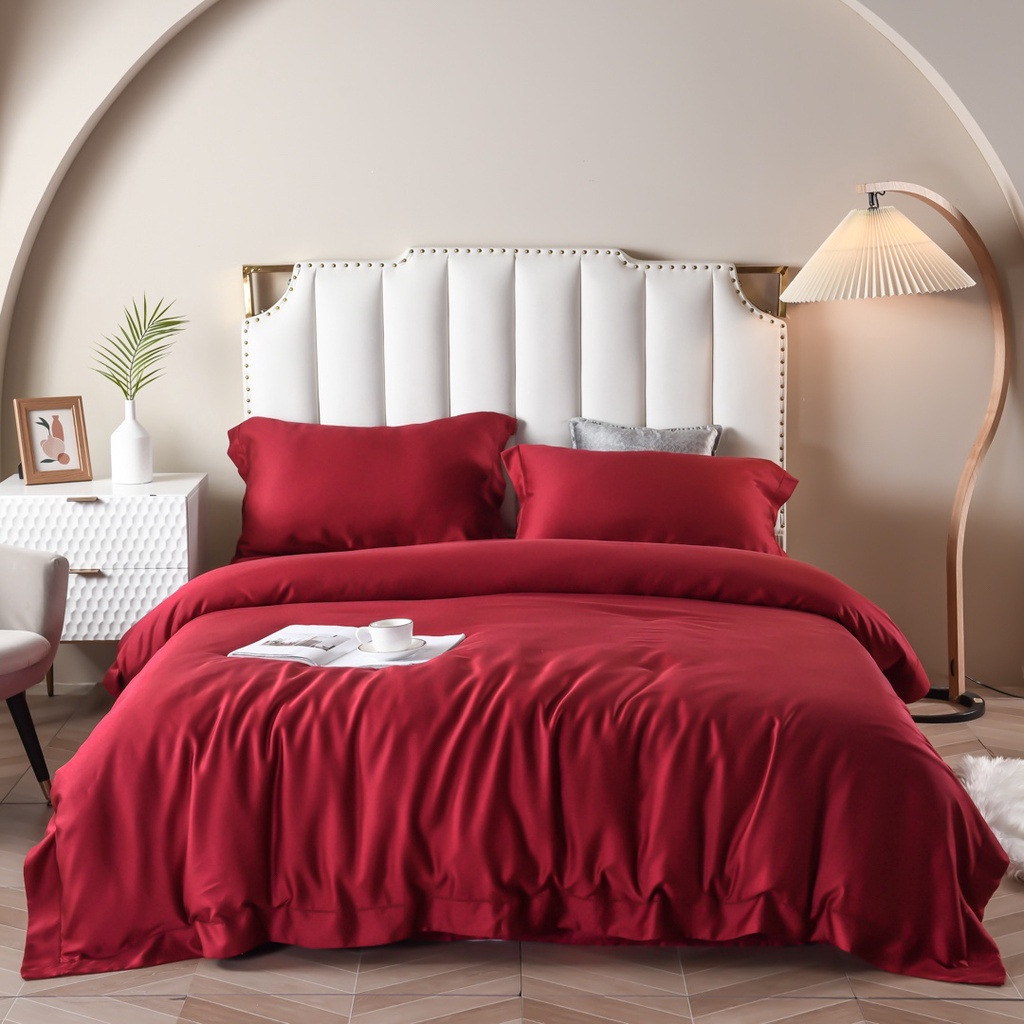 Bộ Chăn Ga Gối Lụa Tencel Cao Cấp Sang Xịn Mịn Mát Gồm Chăn Drap Gối Sét 4 Món - Nhập Khẩu Chính Hãng