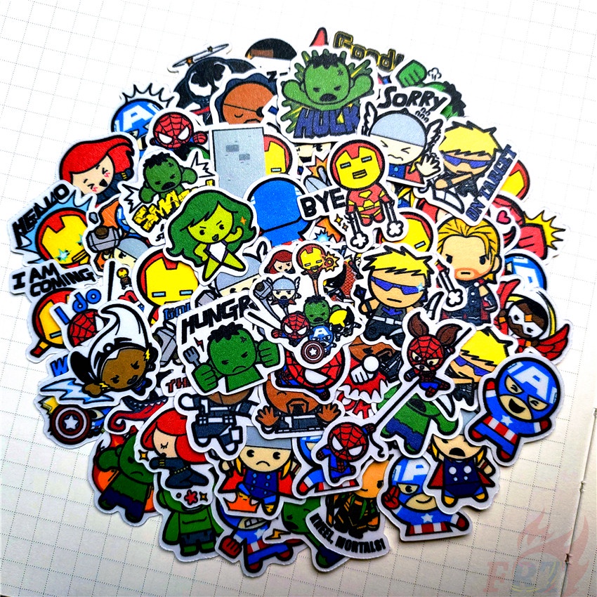 Set 60 sticker trang trí nhân vật siêu anh hùng Marvel độc đáo đáng yêu