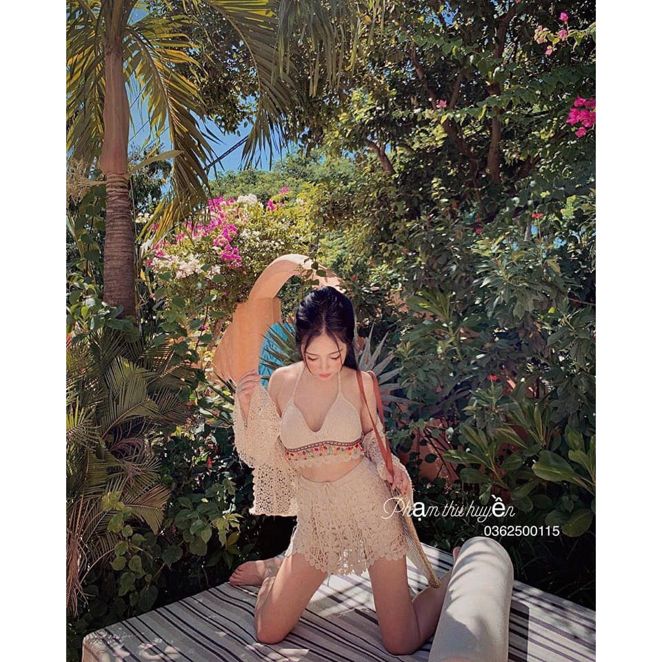 [ Mã FAMAYWA2 giảm 10K đơn 50K] Sét áo choàng quần ren+ áo bra viền thổ cẩm 2 màu - sét đi biển bán tách theo phân loại | BigBuy360 - bigbuy360.vn