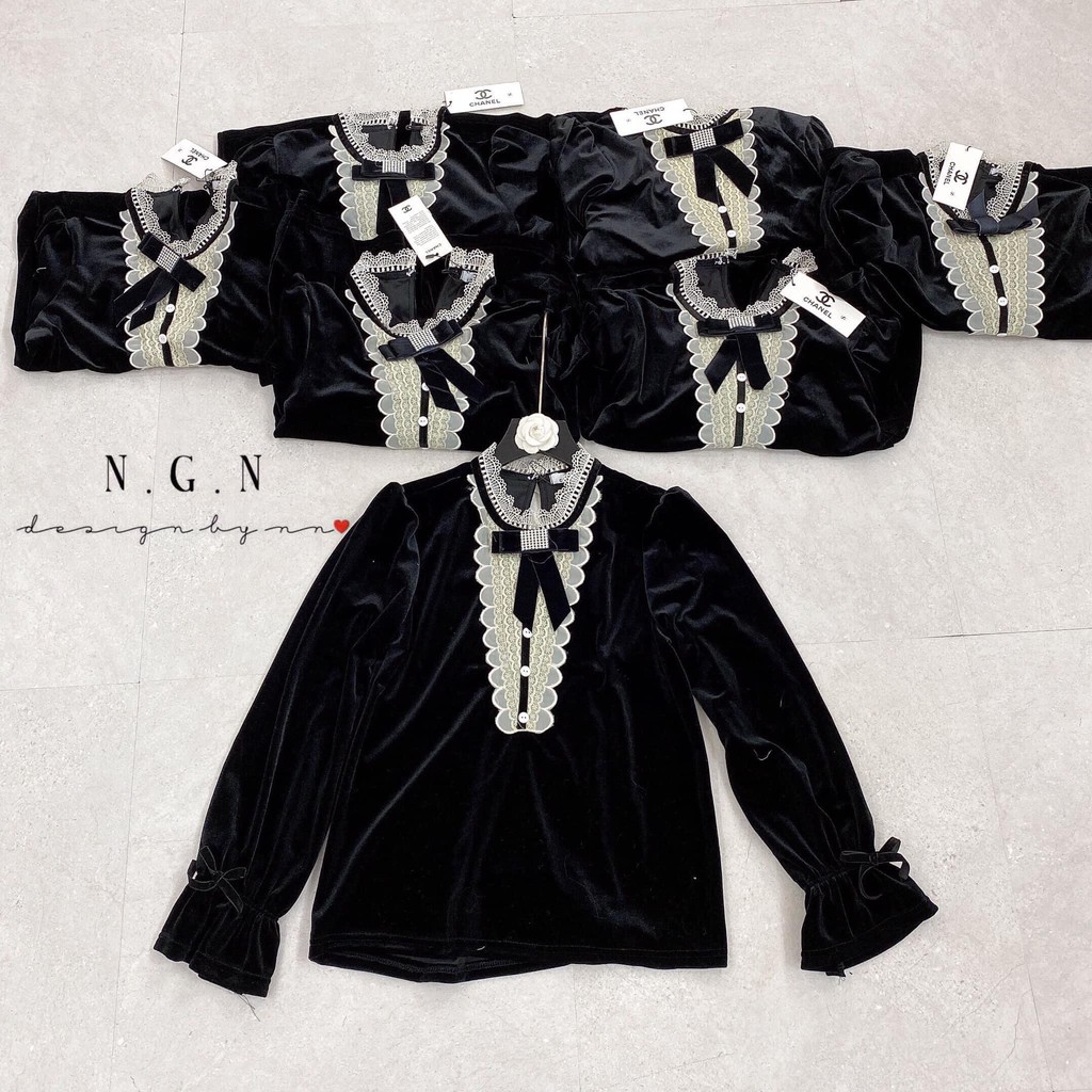 ÁO NHUNG CỔ REN KÈM TAG