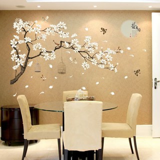decal dán tường hoa đào trắng