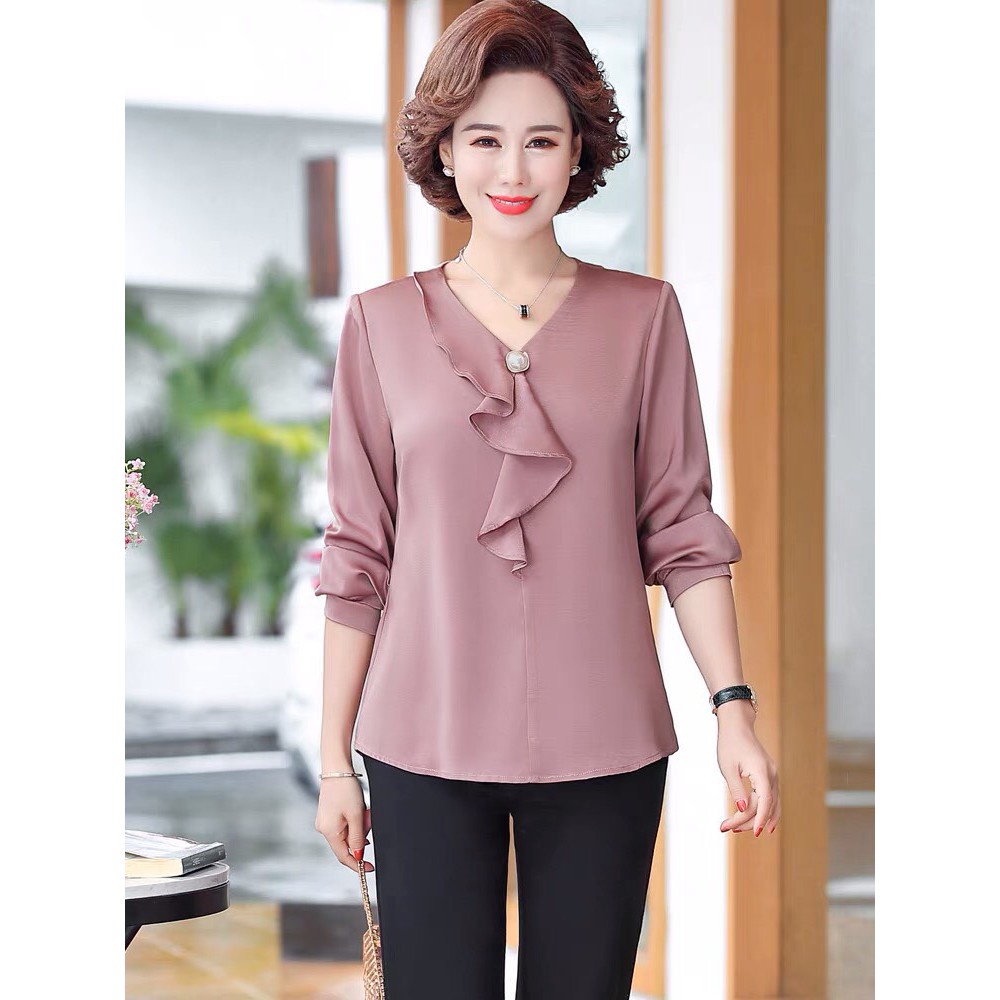 Áo kiểu trung niên phối bèo cao cấp bigsize 90kg  NQ822