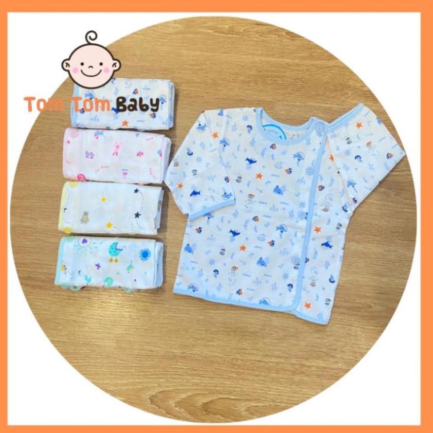 COMBO 3 áo sơ sinh tay dài cài xéo in họa tiết JOU | Size 1,2,3 cho bé sơ sinh-9kg| Quần áo trẻ em | quần áo sơ sinh|