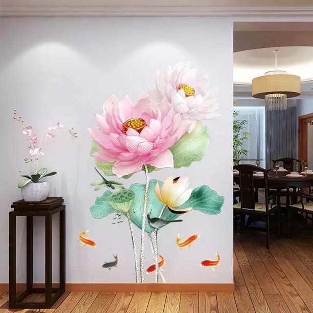 Decal dán tường Hoa sen bách diệp [HÀNG ĐẸp] - Tranh dán tường hoa sen bách diệp siêu phẩm