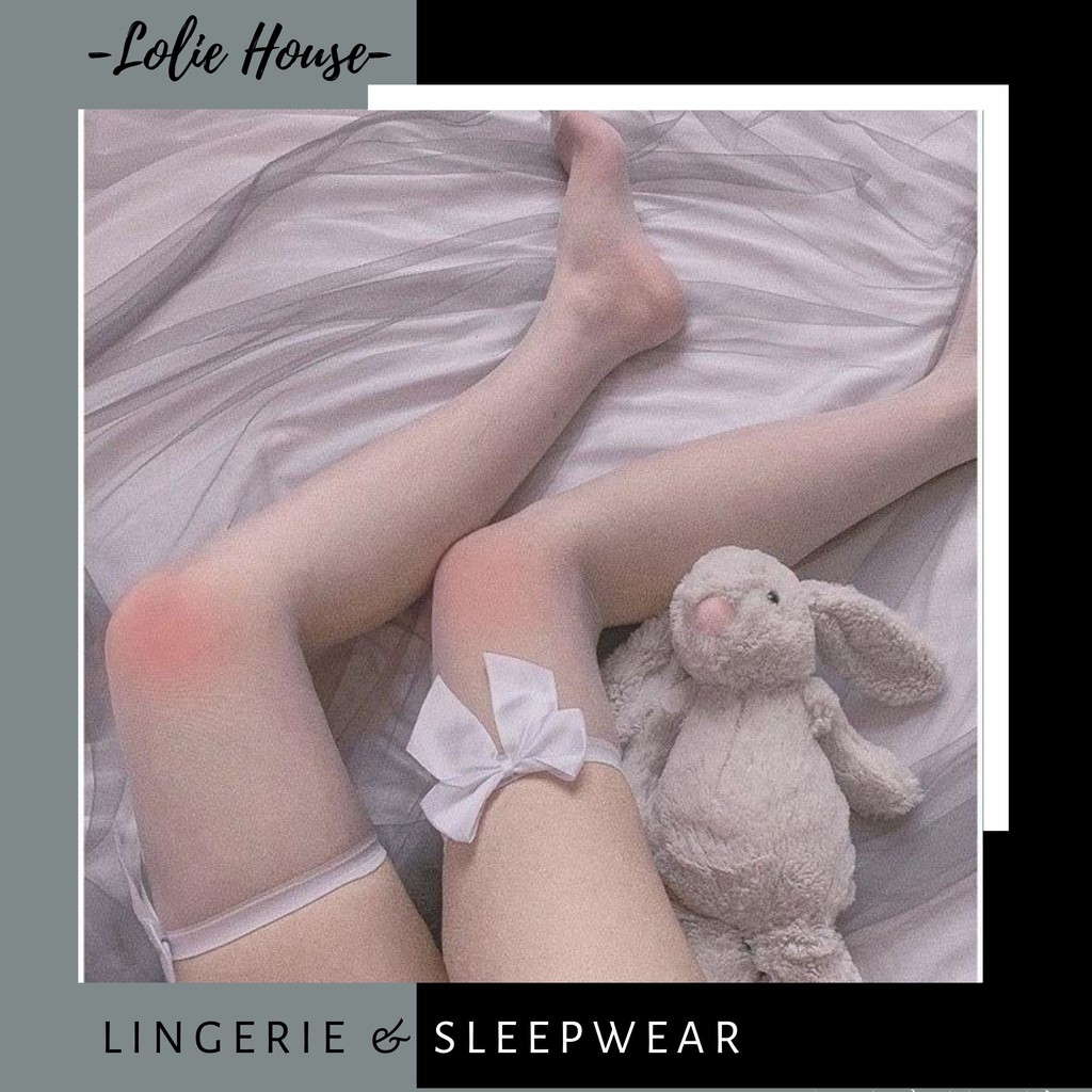 Tất đùi thun mỏng xuyên thấu đính nơ ❤️ Tất đùi trơn màu đính nơ cute QT1 - Lolie House