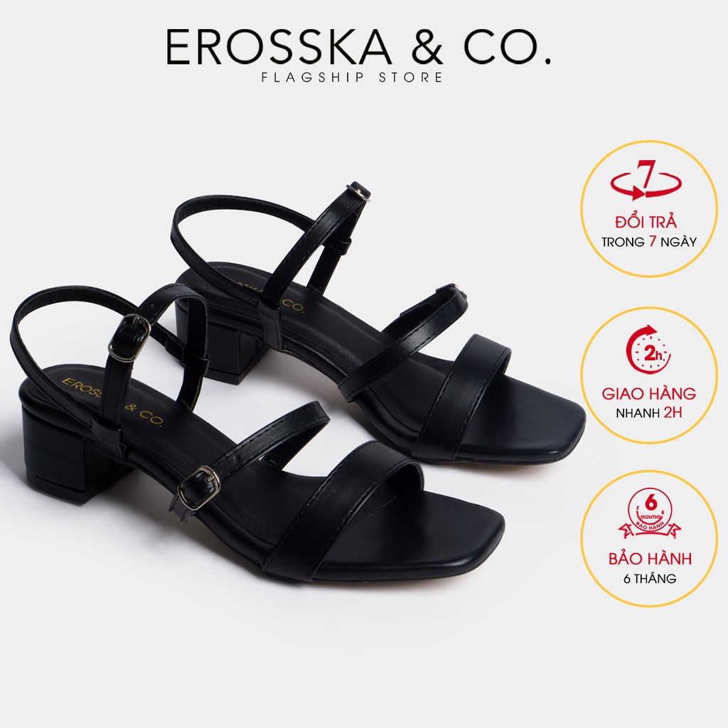 Giày sandal cao gót Erosska phối dây quai mảnh cao 3cm màu đen - EB018