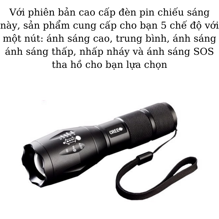 Đèn pin siêu sáng 5 chế độ  cao cấp XML - T6 - sạc pin - chiếu siêu xa - đèn pin sạc