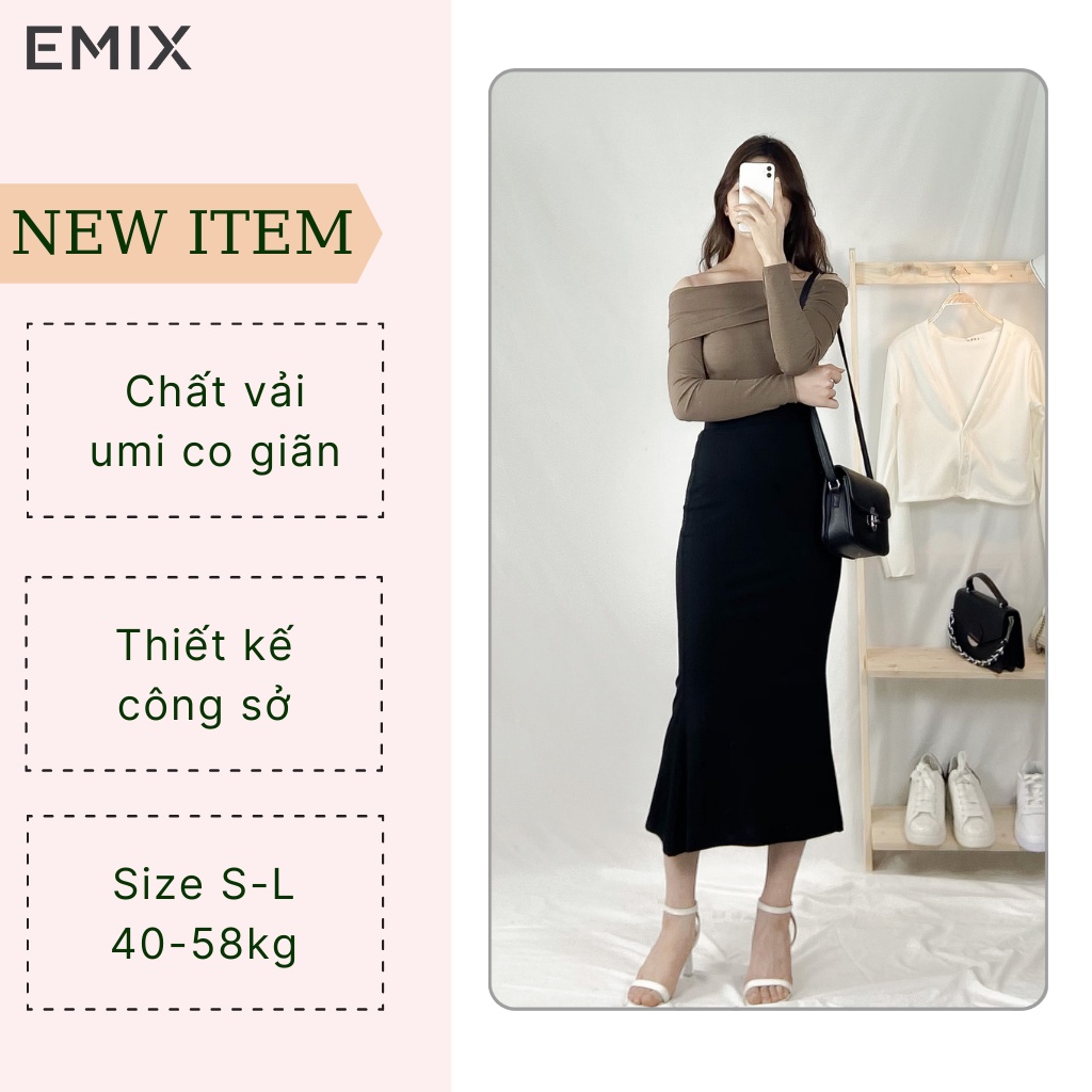 Chân váy công sở nữ EMIX (màu đen), dáng đuôi cá, dài, form ôm, cạp cao, tôn dáng, vải umi co giãn tốt, mã v6729