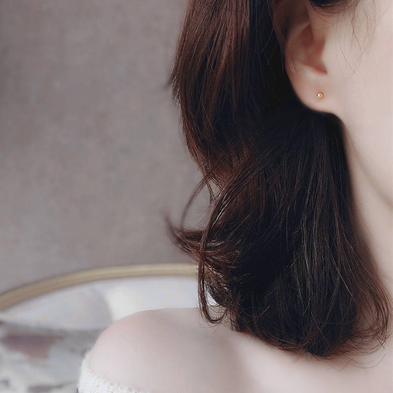 Bông tai titan không gỉ mạ vàng 18k thiết kế dạng bi tròn đơn giản nhẹ nhàng thời trang cho nữ