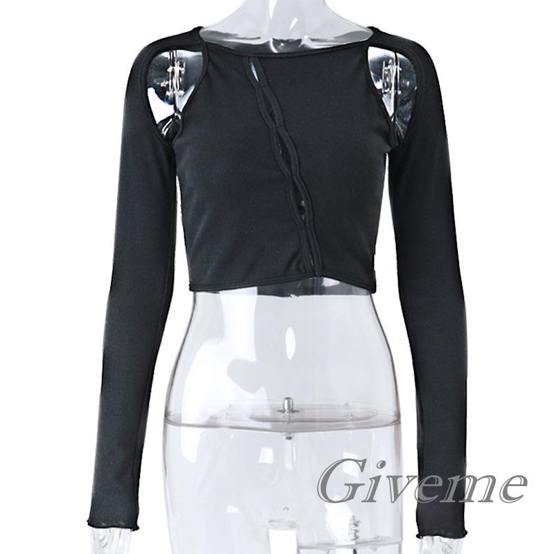 Áo Thun Nữ Tay Dài Cổ Tròn Dáng Rộng Màu Sắc Đơn Giản