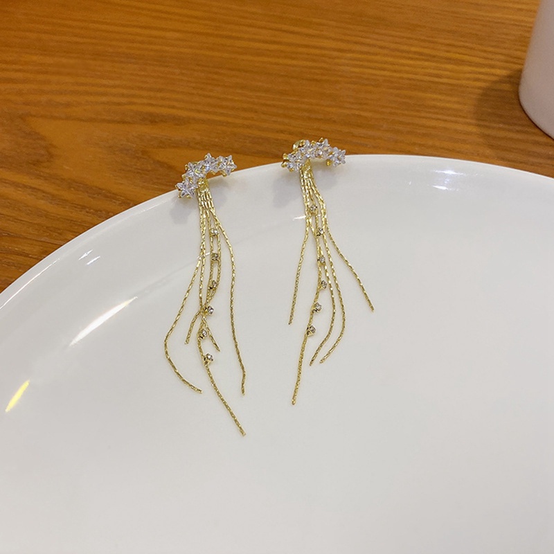 wangyue New Fashion Women's Crystal Gold Long Tassel Earrings Jewelry