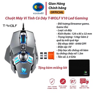Chuột gaming game thủ có dây t-wolf v7- chuột led máy tính chơi game có dây
