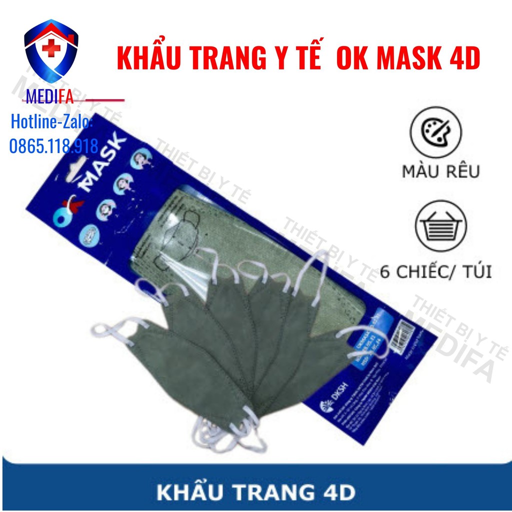 Khẩu Trang Y Tế 4D Ok Mask (Nam Anh) Theo Thiết Kế Kf94, Đạt Chuẩn Kháng Khuẩn, Công Nghệ Nhật Bản (6 Chiếc/Túi)