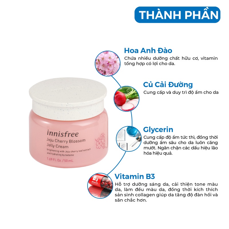 Kem dưỡng da ban đêm từ hoa anh đào đảo Jeju innisfree Cherry Blossom Jelly Cream Hàn Quốc