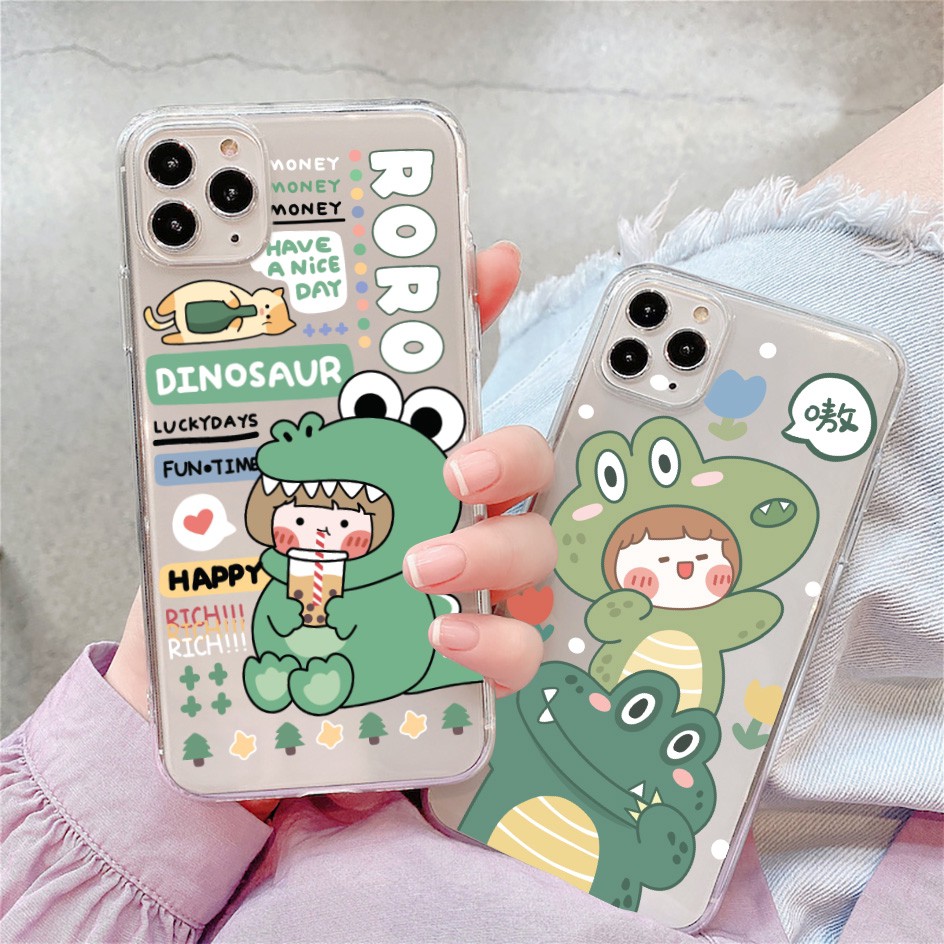 Ốp iphone - Ốp lưng silicon dẻo Roro Dinosaur trong suốt dành cho iphone 6 đến 14promax - t34