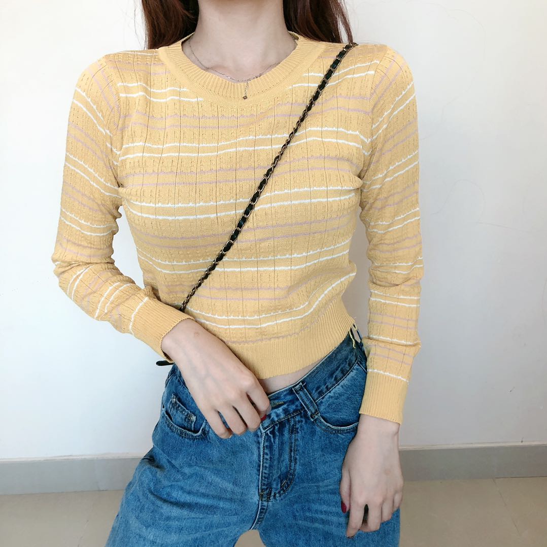 Áo Sweater Tay Dài Kẻ Sọc Kiểu Hàn Quốc Thời Trang Cho Nữ | BigBuy360 - bigbuy360.vn