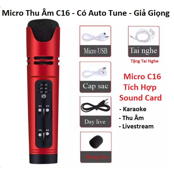 Bộ Micro C7 - C16 Kèm Giá Đỡ Màng Lọc Âm, Chuyên Karaoke, Hát Livestream Cực Hay , Giá Rẻ, Bảo Hành 6 Tháng