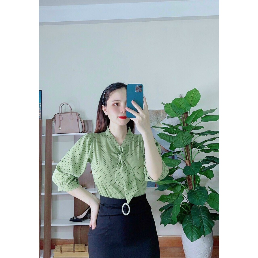 Áo sơ mi họa tiết ngắn tay, sơ mi lụa đẹp kiểu dáng văn phòng lịch sự sang trọng. SM04 NaiSoc Boutique