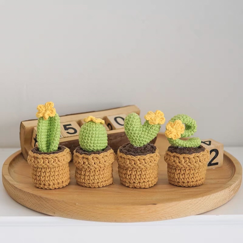DIY Gói Nguyên Liệu - Combo 4 Chậu Xương Rồng    - Quà Tặng Handmade Tự Làm Decor [Có hướng dẫn]