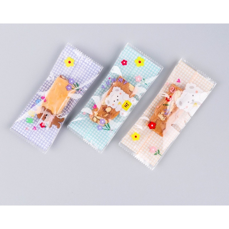 set 100 túi hàn miệng đựng kẹo hình gấu size 4 x 9 cm