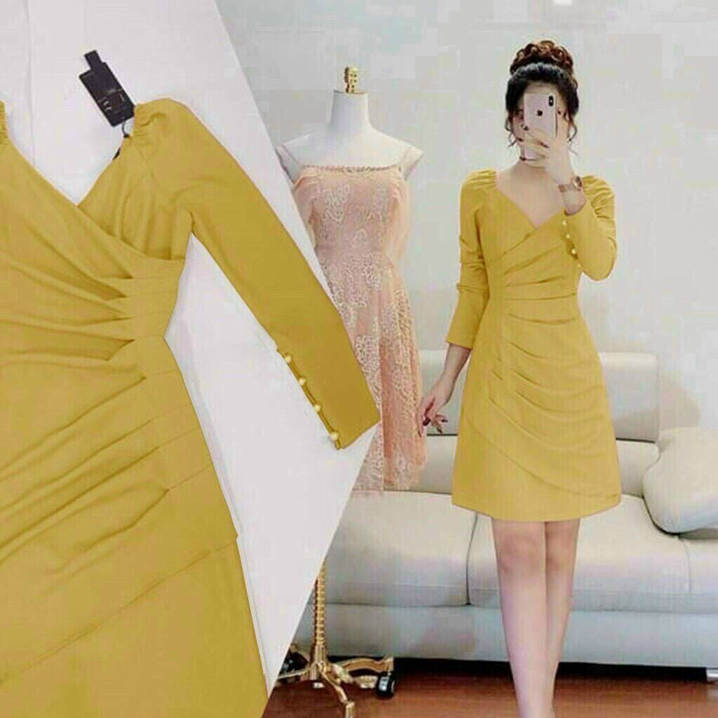 ĐẦM BODY NỮ XẾP NHÚN TAY PHỐI HẠT NGỌC DỰ TIỆC KẾT HỢP ĐI CHƠI SIÊU YÊU