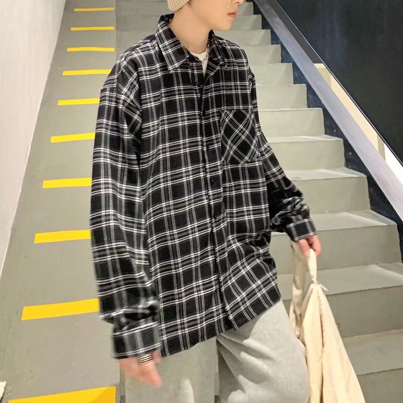 ♞AFF LIGA♞ Áo Sơ Mi Caro Tay Dài Phong Cách Vintage Thời Trang Cho Nam