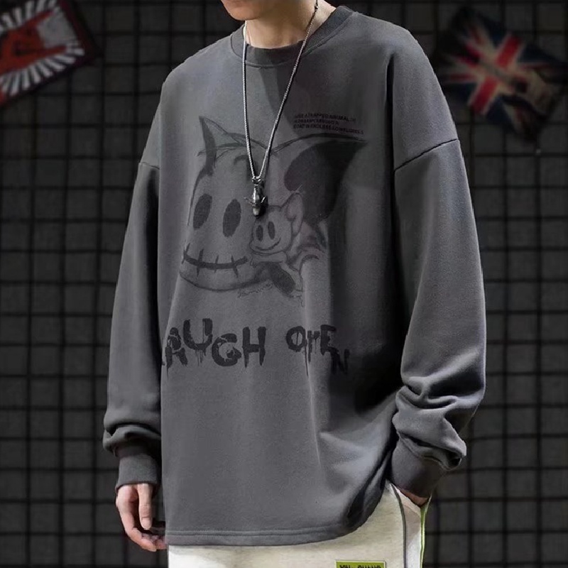 Áo nỉ tay dài cổ tròn in hình hoạt hình phong cách Nhật Bản dành cho nam size M-5XL