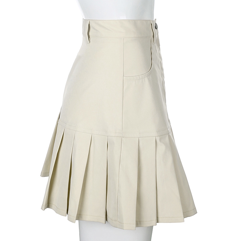 DUNEA Chân váy mini eo cao xếp ly màu trơn thời trang đường phố trẻ trung