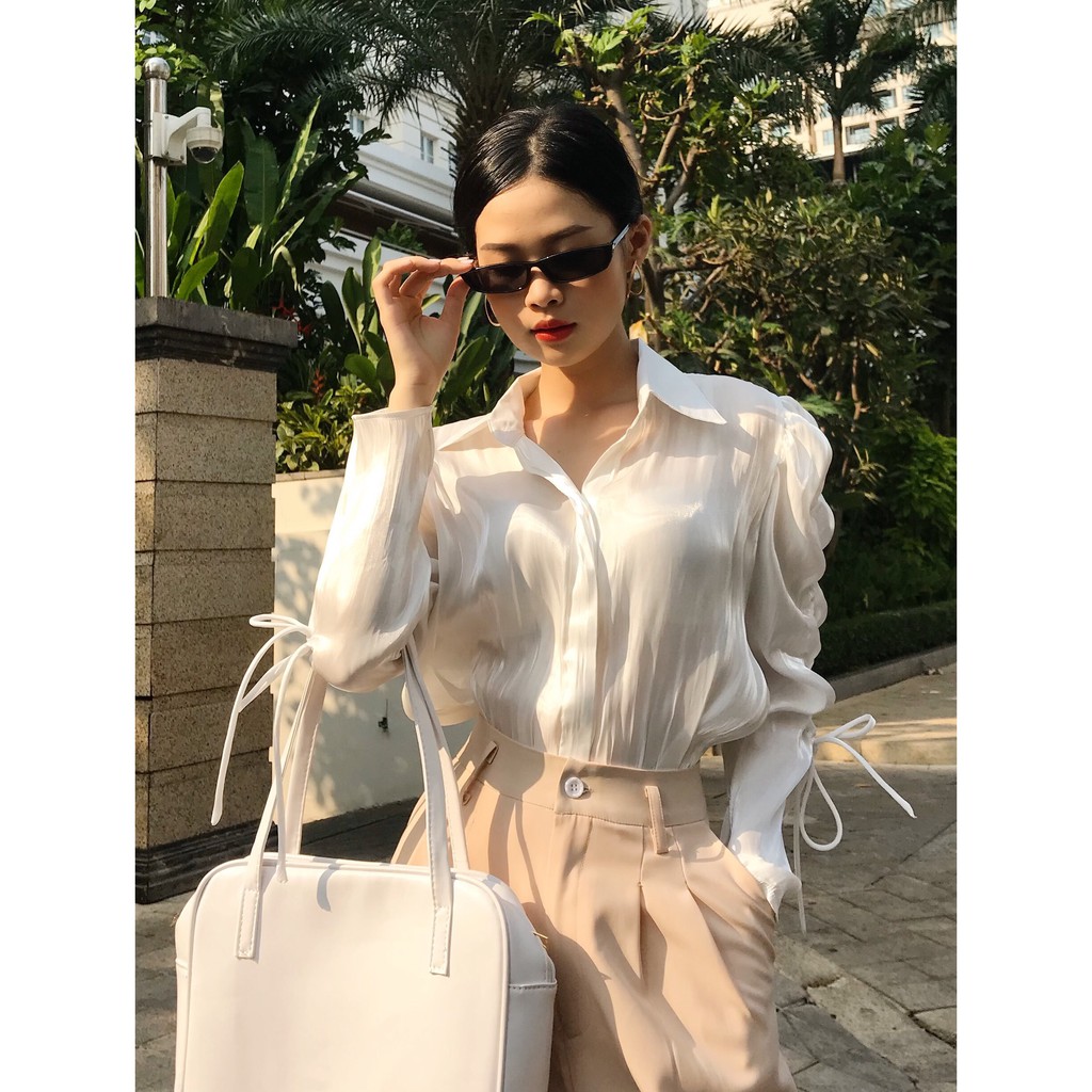 VELLE DESIGN Áo sơ mi lụa tơ organza Camellia thanh lịch sang trọng