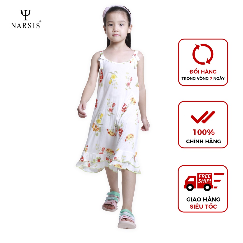 Váy bé gái Narsis KB0013 chất Cotton Rayon màu trắng ngà hoa dây