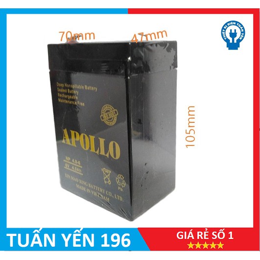 [GIÁ TỐT] Bình ắc quy khô 6v 4Ah APOLLO chính hãng