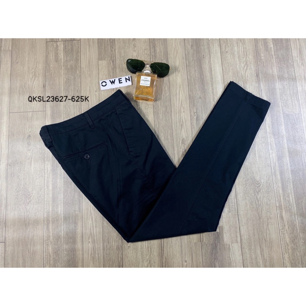 Quần dài kaki nam Owen QKSL23627 khaki công sở cao cấp màu đen dáng slim fit ôm nhẹ vải thô cotton mềm mát thấm hút