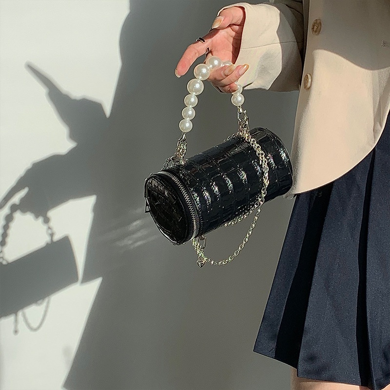 Túi đeo chéo da cá sấu đính ngọc trai phong cách Nhật Hàn thời trang cho nữ 2021