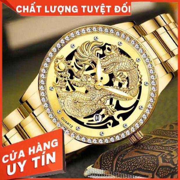 [HOT] [TẶNG VÒNG TAY] ĐỒNG HỒ NAM FNGEEN DÂY KIM LOẠI MẶT RỒNG VÀNG NỔI 3D VIỀN ĐÁ . | BigBuy360 - bigbuy360.vn