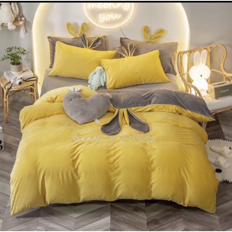 bộ chăn ga gối nỉ nhung tai thỏ cao cấp