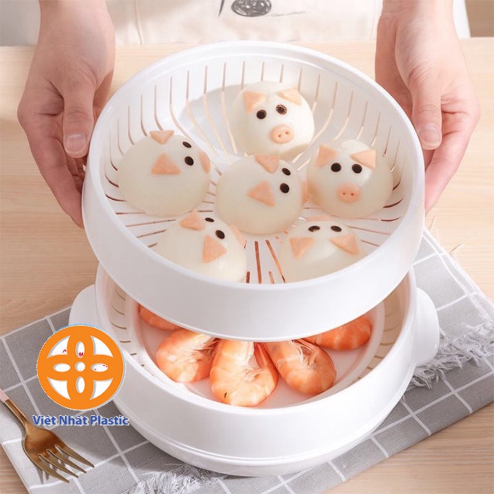 khay nhựa hấp lò vi sóng 2 lớp, xửng hấp xôi hấp bánh bao ms.5625