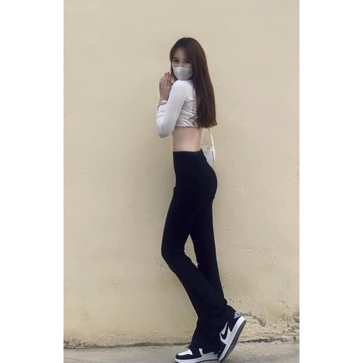 (Ảnh Thật) Quần ống loe - Quần legging cạp cao bigsize chất cottong co dãn 4 chiều nâng mông che khuyết điểm tôn dáng