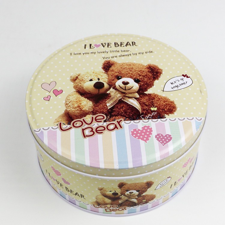 [SIÊU RẺ] Hộp thiếc bánh quy tròn Love Bear 13cm