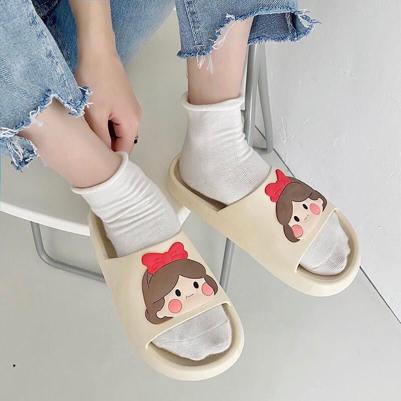 QiaoYiLuo Dép Quai Ngang Chống Trượt Họa Tiết Dễ Thương Phong Cách Hàn Quốc