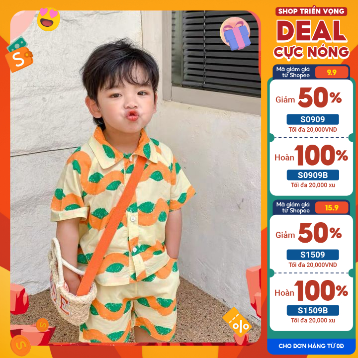 Bộ Sơ Mi Đũi Lượn Sóng - Sơ Mi Đi Biển Cho Bé Trai Và Bé Gái Từ 8-30Kg - Kẹo Baby Store Thời trang trẻ em