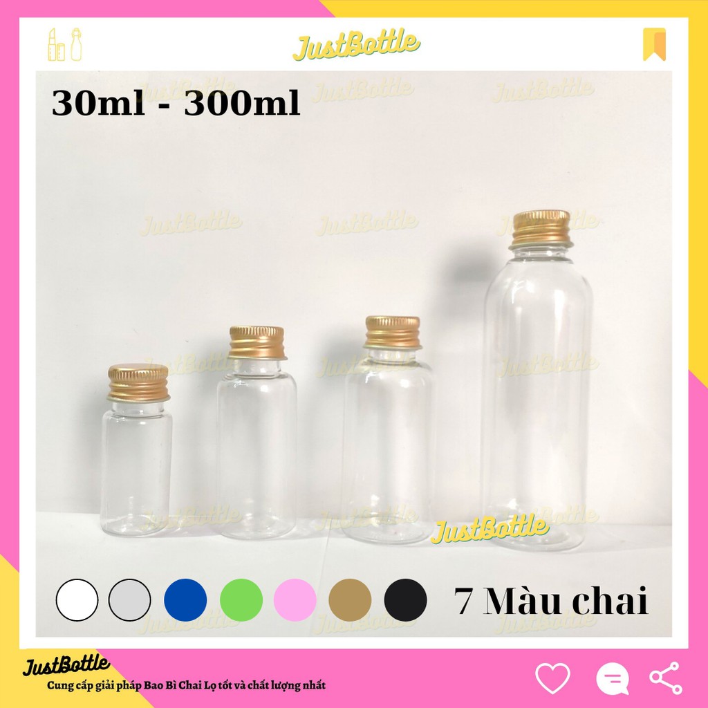 CHAI NHỰA NẮP NHÔM 30ml 50ml 100ml 150ml 200ml 250ml 300mlLỌ PET CHIẾT MỸ PHẨM trong suốt nâu xanh hồng đen trắng