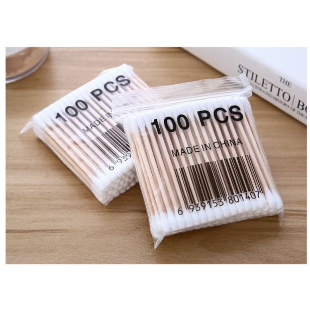 Túi 100 tăm bông thân gỗ - Hàng nội địa Trung