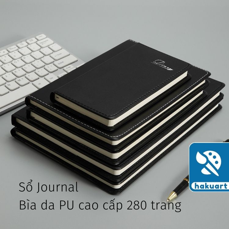 Sổ tay Journal bìa da PU  giấy kẻ dòng, trắng ngà size A5 B5 - Họa Cụ Hakuart