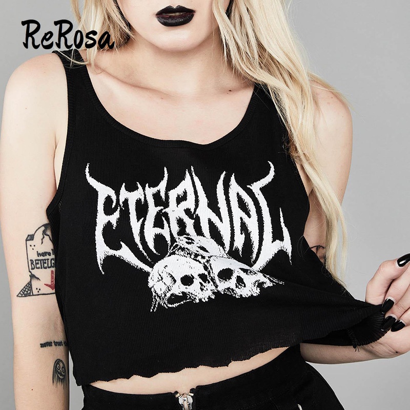 Áo Croptop In Họa Tiết Đầu Lâu Phong Cách Gothic Thời Trang Cho Nữ