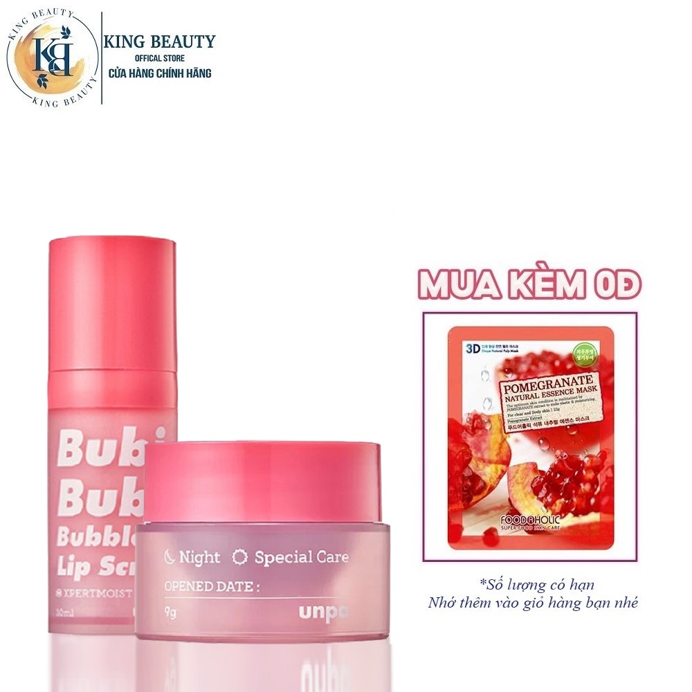 Combo 2 Sản Phẩm Dưỡng Môi Dưỡng Ẩm Cho Môi Mềm Mại Unpa Bubi Bubi Lip (Nạ Môi 9g, TTBC 10ml)